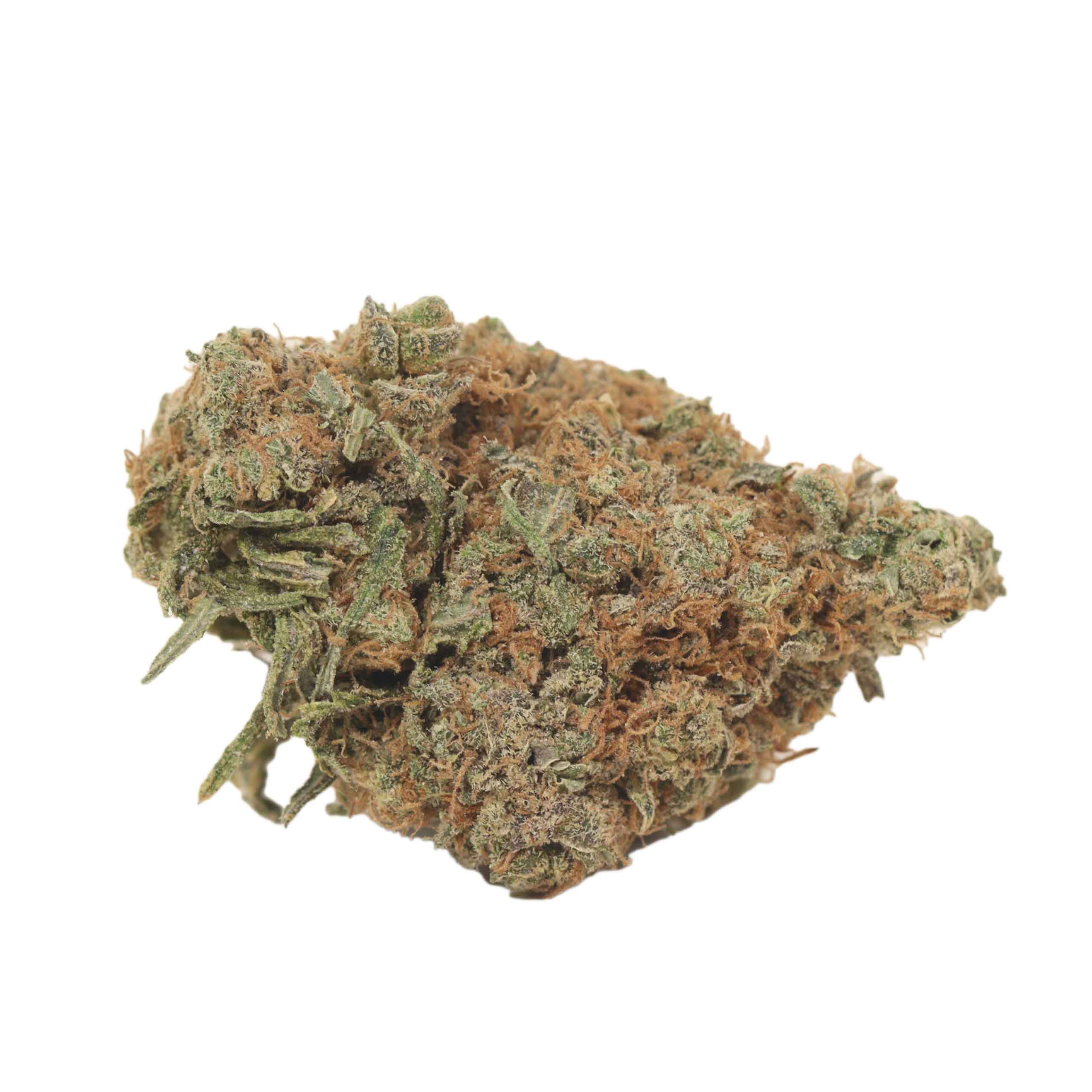 Single Wedding Cake cannabis bud shown from the side on white